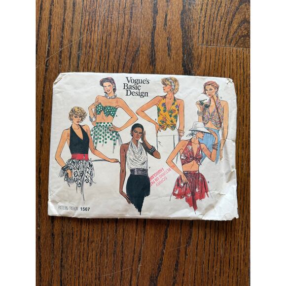 ---SOLD---UC FF Vogue 1567 Sewing Pattern Vintage 80s Summer Halter Bandeau Tops - Picture 2 of 6